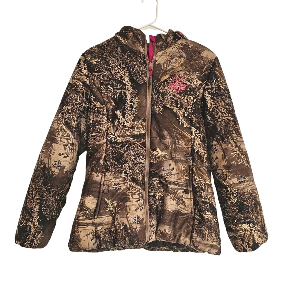 Realtree Max 5 Camo Jacket Pink Lined Hooded‎ Full Zip Women L 42 44